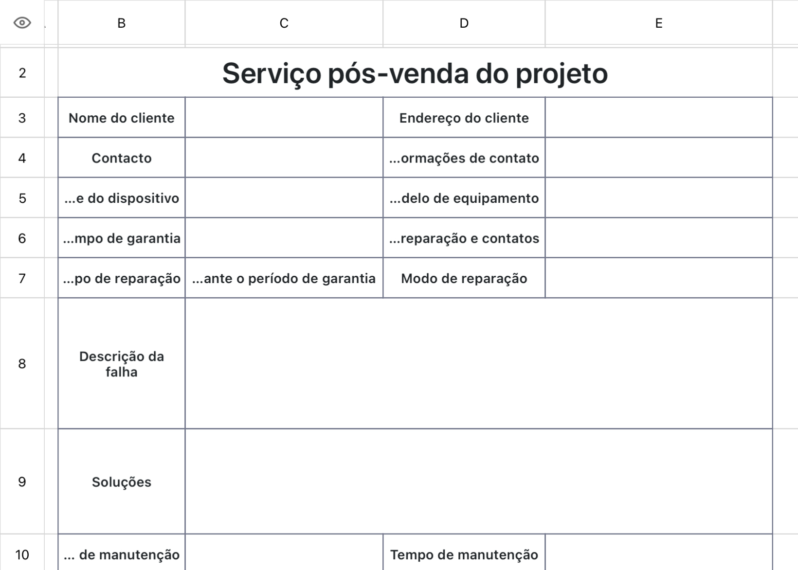 Serviço pós-venda do projeto